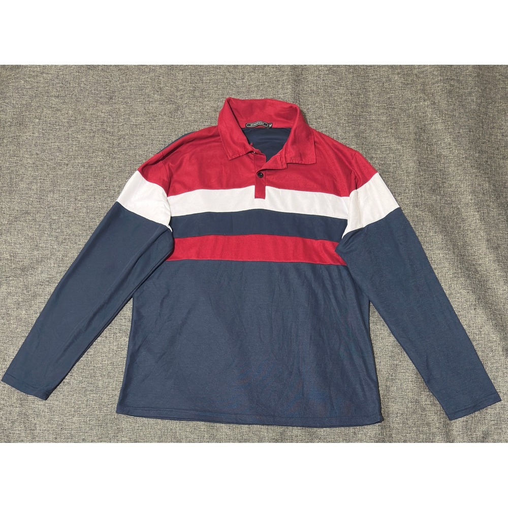 SIIMHWRSS Mens XL Long Sleeve Polo Shirt Colorblock Red White Blue